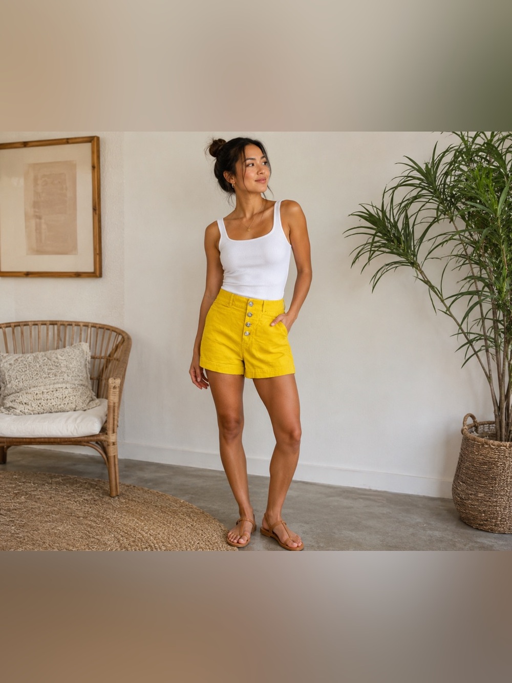 Loft Mustard Yellow Button Fly Shorts Summer Vacation Casual Size 6